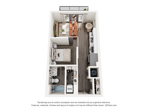 Floor plan for 1 bed, 1 bath, 576 sqft